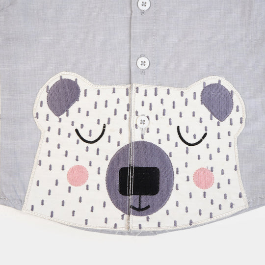 Infant Boys Cotton Casual Shirt Bear Face - GREY