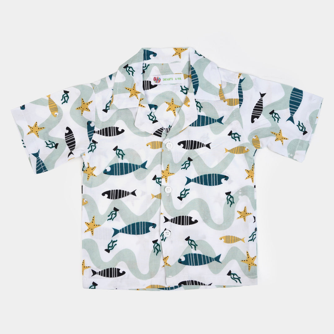 Infant Boys Cotton Casual Shirt Fish - White