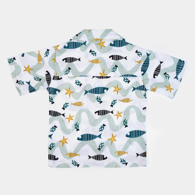 Infant Boys Cotton Casual Shirt Fish - White