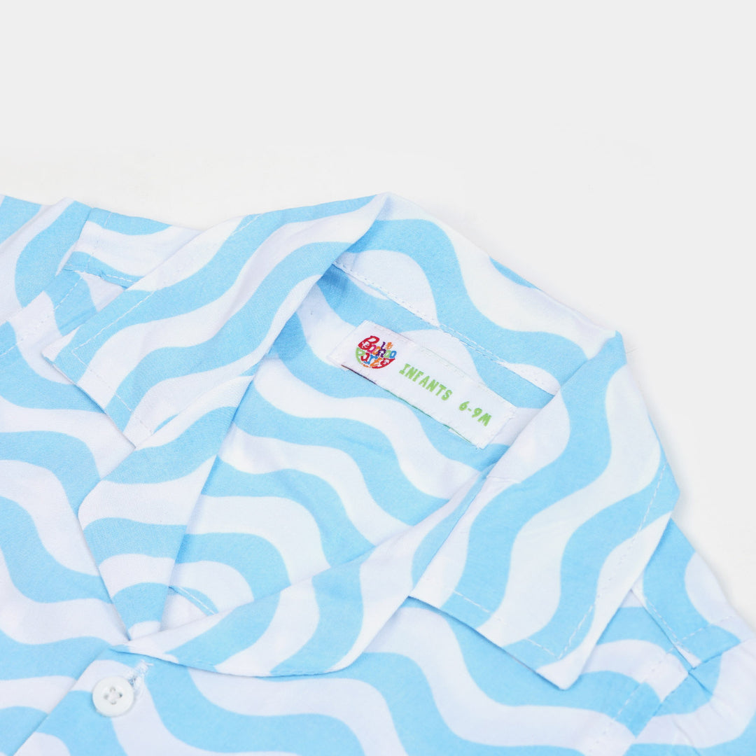 Infant Boys Cotton Casual Shirt Waves - Sky Blue