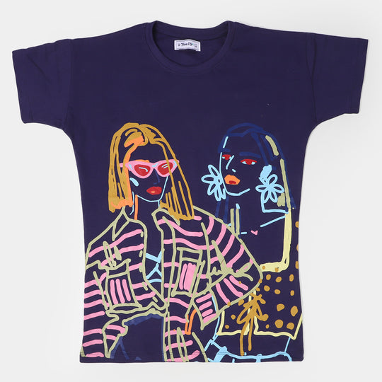 Teens Girls Cotton T-shirt Girls - Navy Blue