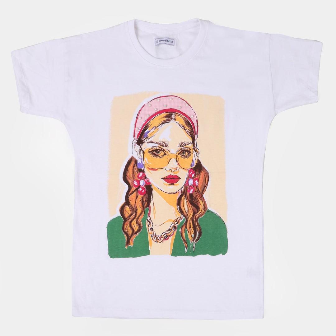 Teens Girls Cotton T-shirt Modern Girl - White