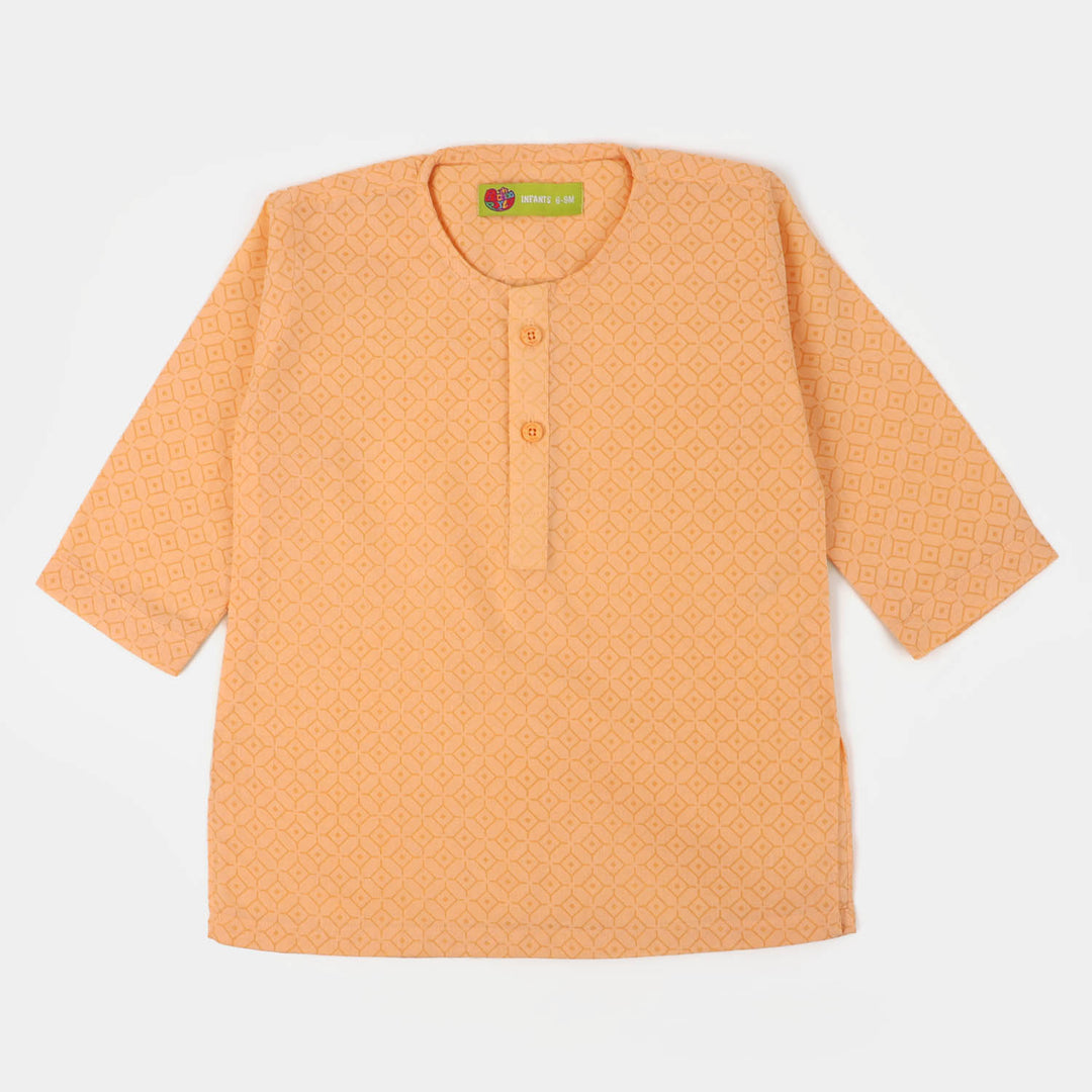 Infant Boys Cotton Basic Kurta Burn Out - Peach