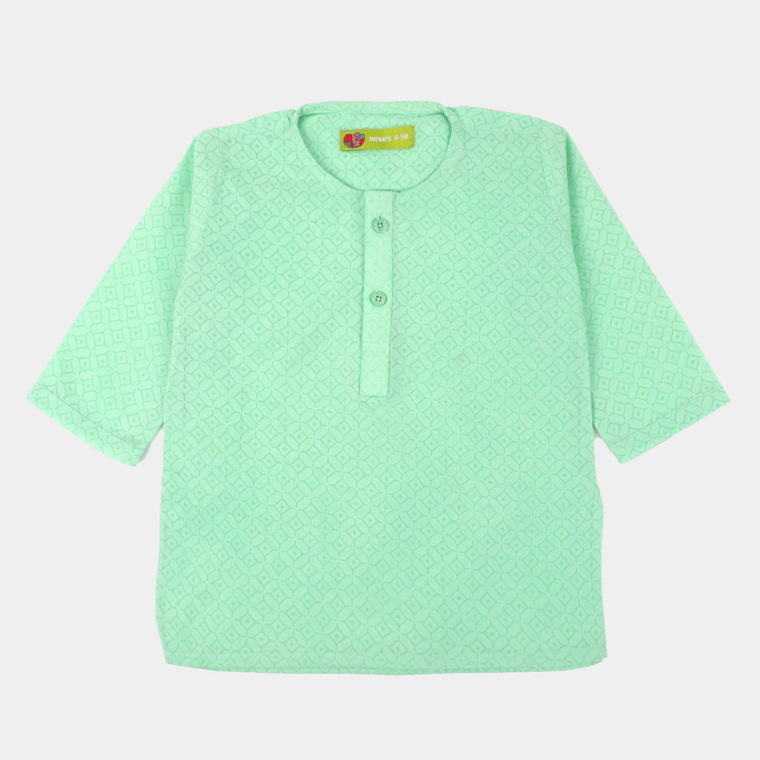 Infant Boys Cotton Basic Kurta Burn Out - Aqua Green