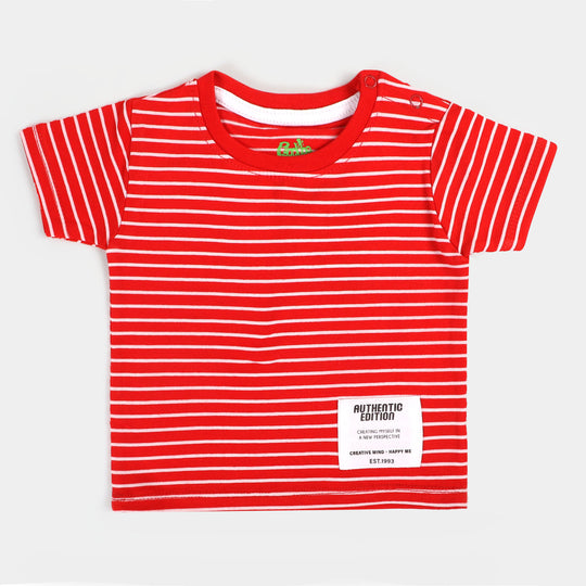 Infant Boys Cotton Round Neck T-Shirt Authentic Edition - Red Stripe
