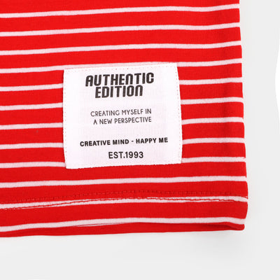 Infant Boys Cotton Round Neck T-Shirt Authentic Edition - Red Stripe