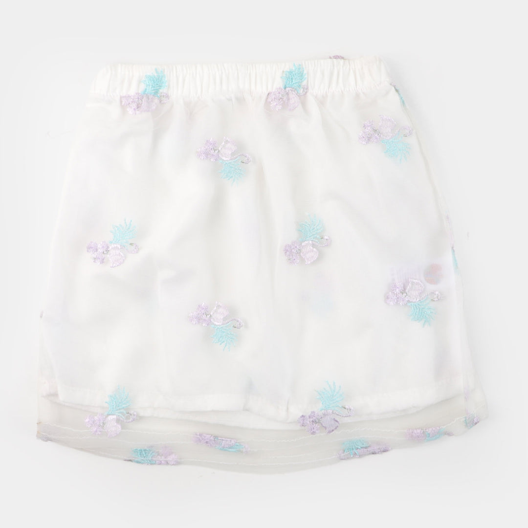 Girls Cotton Net Casual Skirt - White