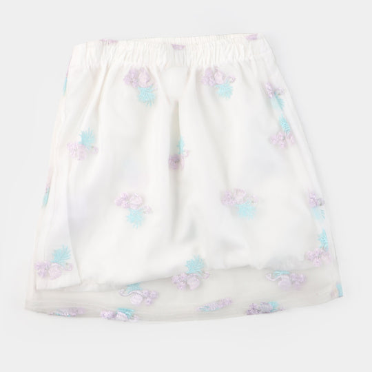 Girls Cotton Net Casual Skirt - White