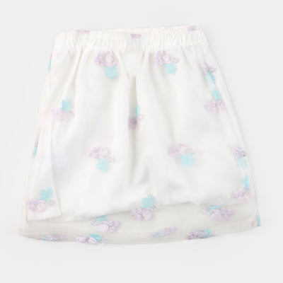 Girls Cotton Net Casual Skirt - White