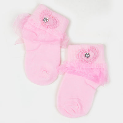 Baby Cotton Lace Frill Socks Pink |14-16M
