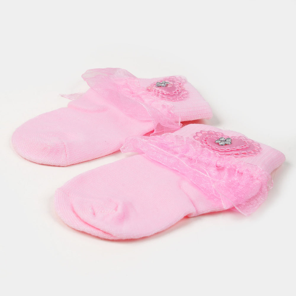 Baby Cotton Lace Frill Socks Pink |14-16M