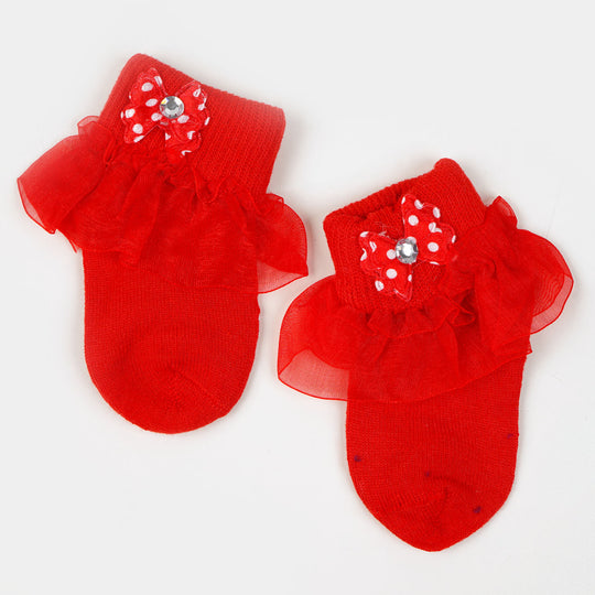 Baby Cotton Lace Frill Socks Red | 12-14M