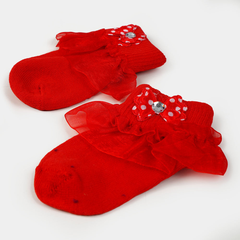 Baby Cotton Lace Frill Socks Red | 12-14M