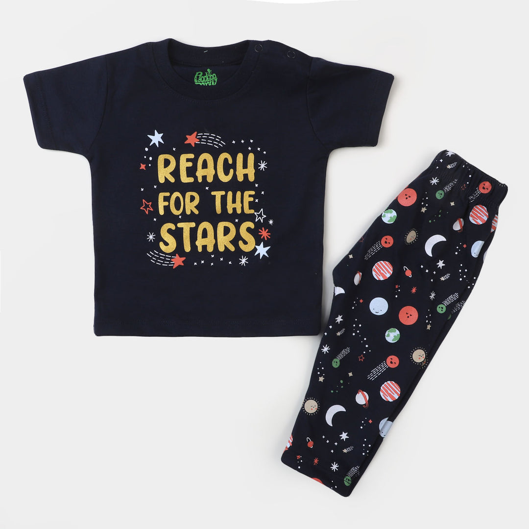 Infant Boys Cotton Night Suit Reach Stars - Navy