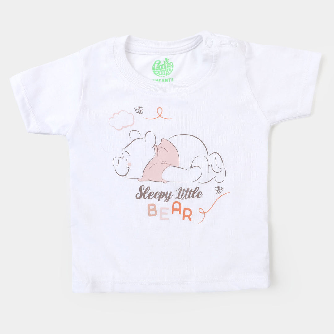 Infant Boys Cotton Night Suit Sleepy Bear - White