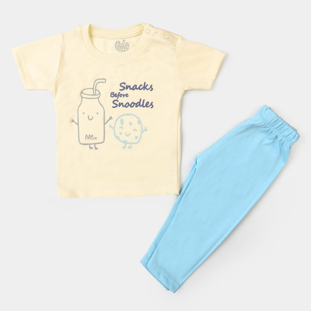 Infant Boys Cotton Night Suit Snacks - Cream