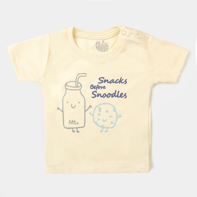 Infant Boys Cotton Night Suit Snacks - Cream