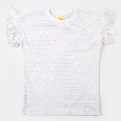 Girls Cotton T-Shirt Fancy - White