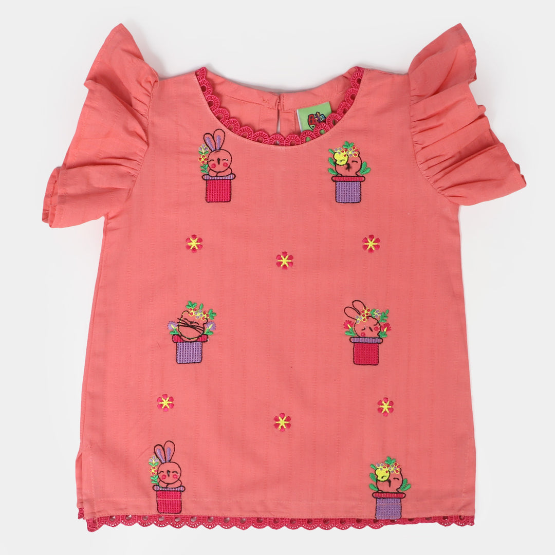 Infant Girls Jacquard EMB Kurti Friends - Peach