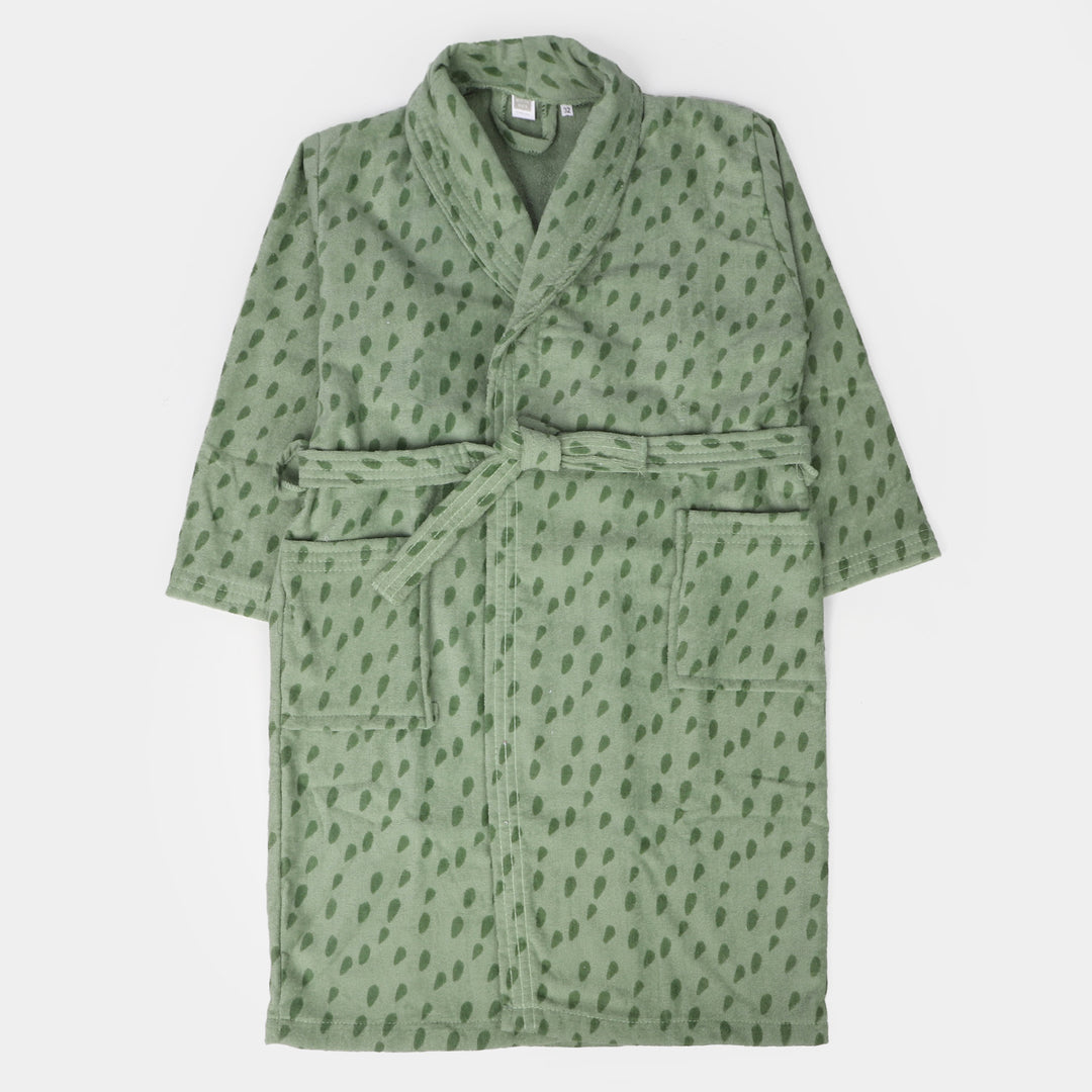 Kids Bathrobe Green Printed