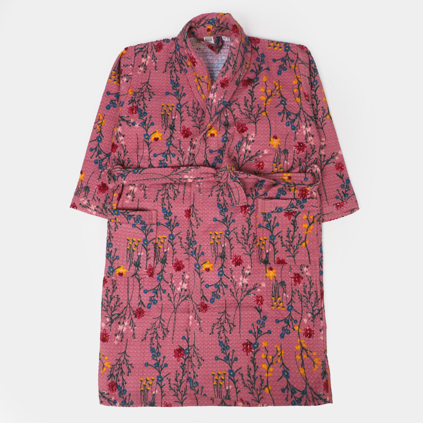 Kids Bathrobe Printed Waffle Dark Pink