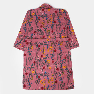 Kids Bathrobe Printed Waffle Dark Pink