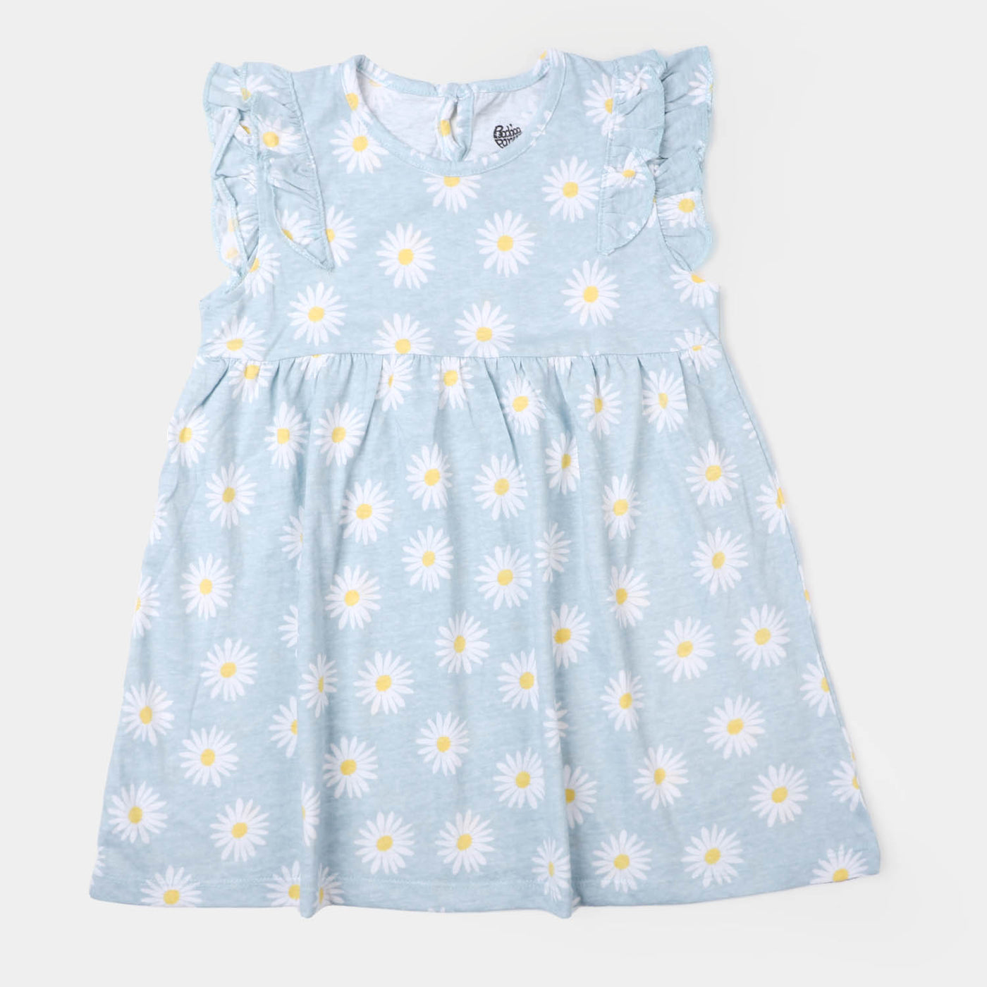 Girls Knitted Frock Flowers -Light Blue