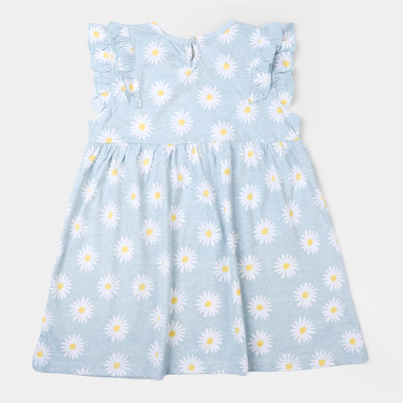 Girls Knitted Frock Flowers -Light Blue