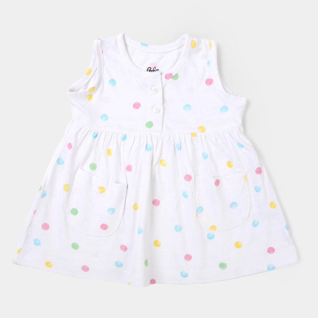 Infant Girls Knitted Frock Polka Dots - B/White