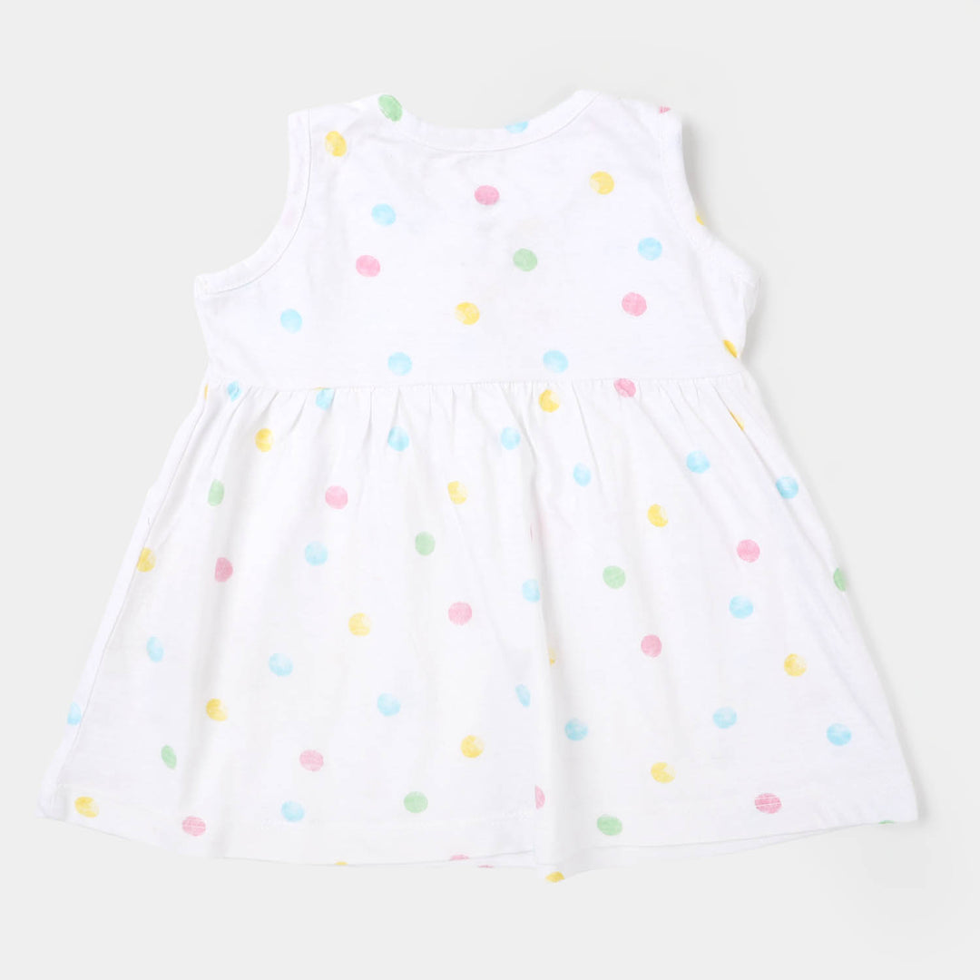 Infant Girls Knitted Frock Polka Dots - B/White