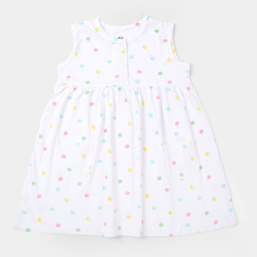 Girls Knitted Frock Polka Dots - B/White