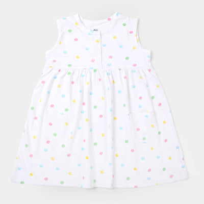 Girls Knitted Frock Polka Dots - B/White