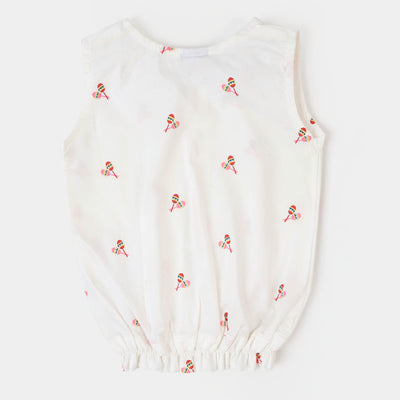 Infant Girls Woven Cotton 2Pcs Suit Balloons - White