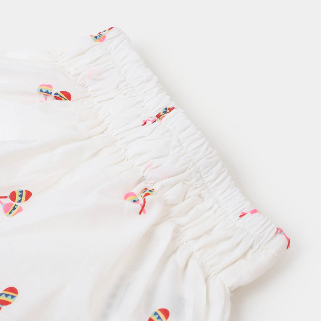 Infant Girls Woven Cotton 2Pcs Suit Balloons - White