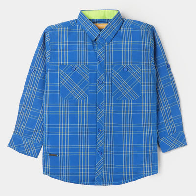 Boys Casual Shirt Double Pocket - Blue Check