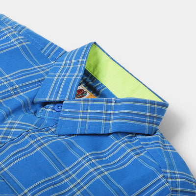 Boys Casual Shirt Double Pocket - Blue Check