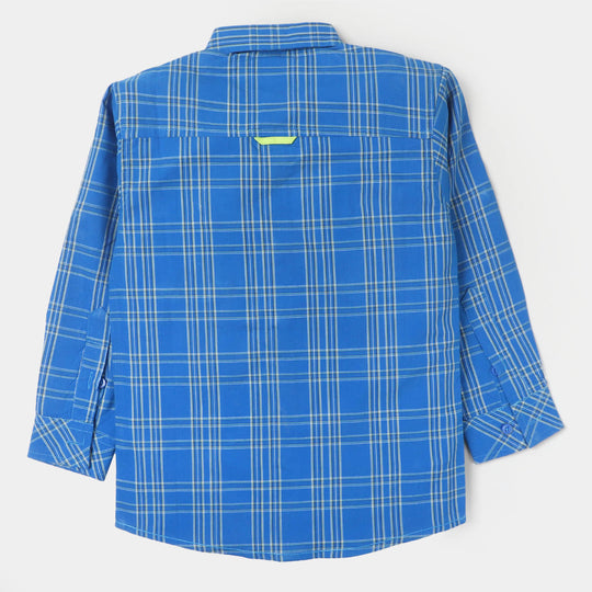 Boys Casual Shirt Double Pocket - Blue Check