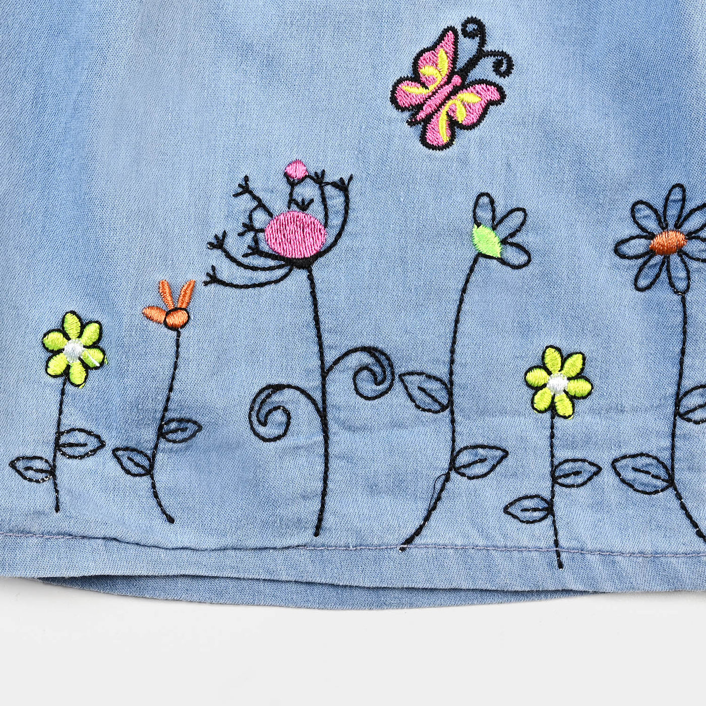 Girls Denim Skirt Flower Butterfly - LIGHT BLUE