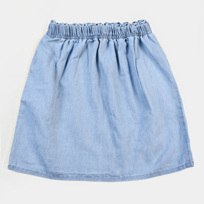 Girls Denim Skirt Flower Butterfly - LIGHT BLUE