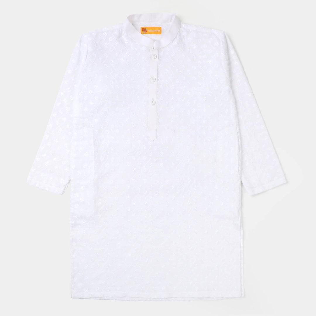 Boys Chikankari Basic Kurta  - White