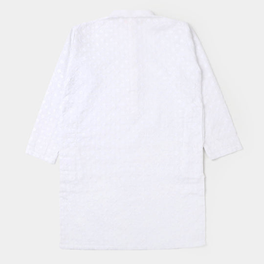 Boys Chikankari Basic Kurta  - White