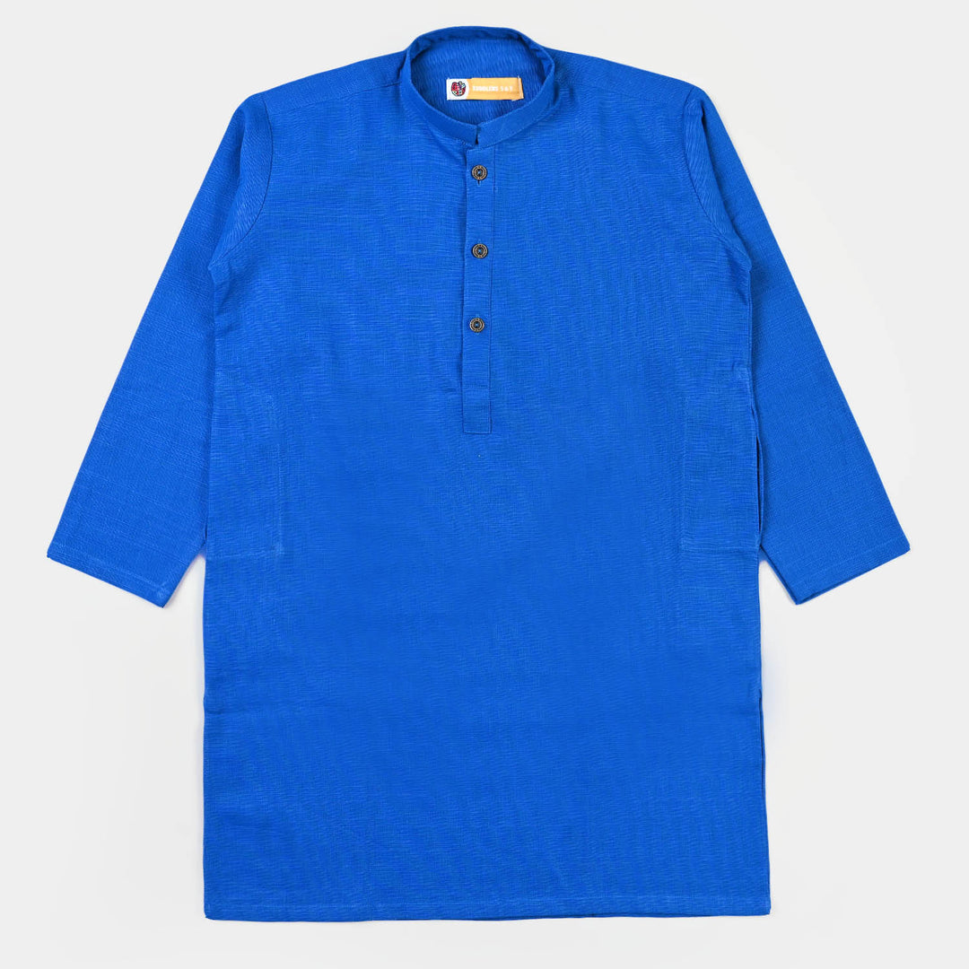 Boys Cotton Basic Kurta - Indigo Blue