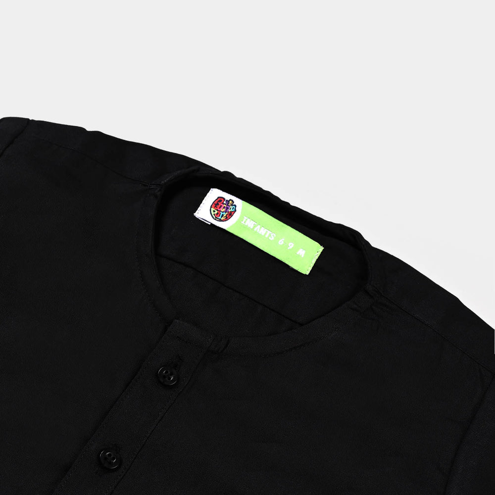 Infant Boys Cotton Basic Kurta  - BLACK