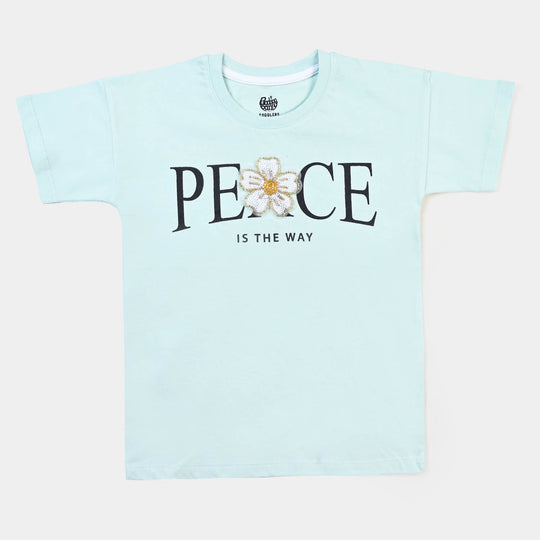 Girls Slub T-Shirt Peace - Sky Blue