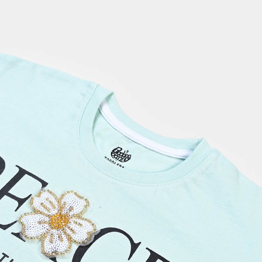 Girls Slub T-Shirt Peace - Sky Blue