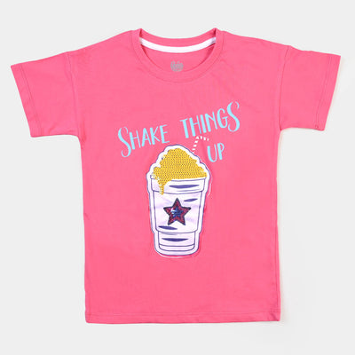 Girls Slub T-Shirt Shake Things - Hot Pink