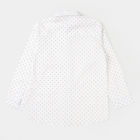 Boys Cotton Casual Shirt Triangles - White