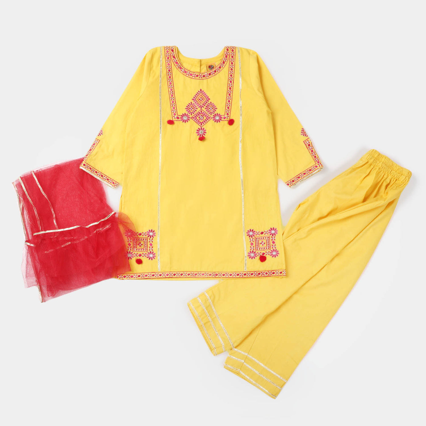 Girls Cotton 3PCs Suit Dil Naz - Yellow