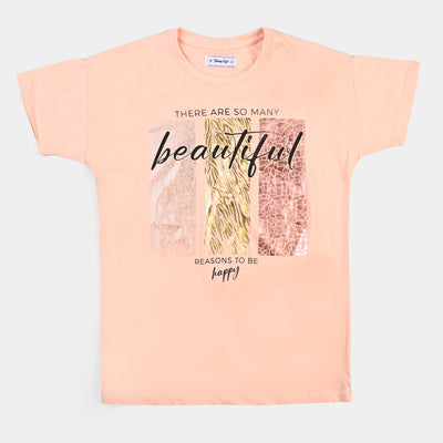 Teens Girls T-Shirt  Beautiful - Peach