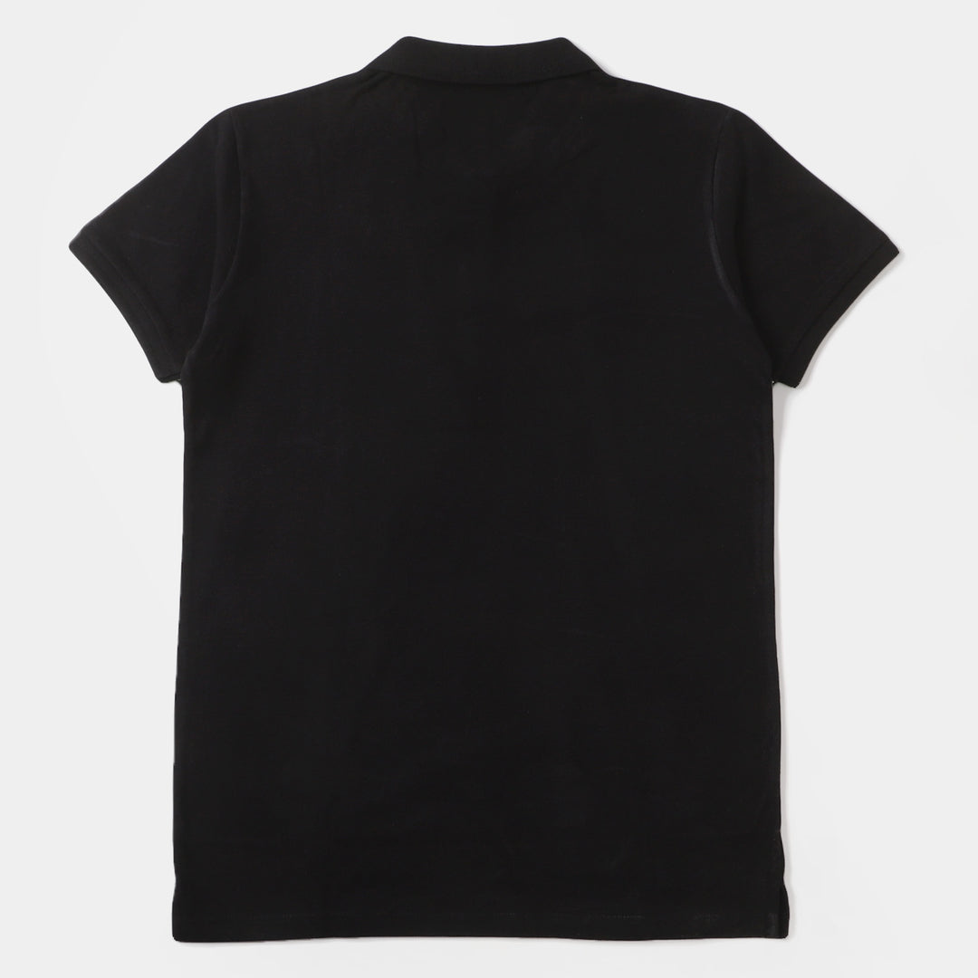 Teens Boys Cotton Polo T-Shirt Basic - Jet Black